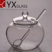 Small glass container glass tea coffee sugar canister set with spoon