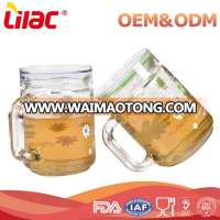 New Product Wholesale Drinkware Flower Printed Borosilicate handmade drinking water coffee clear glass cup